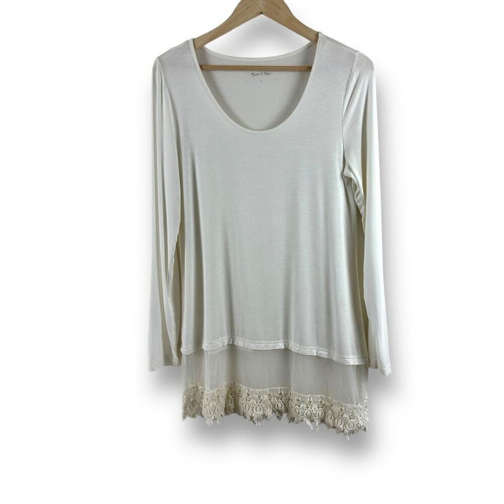 Grace & Lace Women's L Tiered Lace Mini Dress Tunic Beige Cream Lagenlook‎ Boho